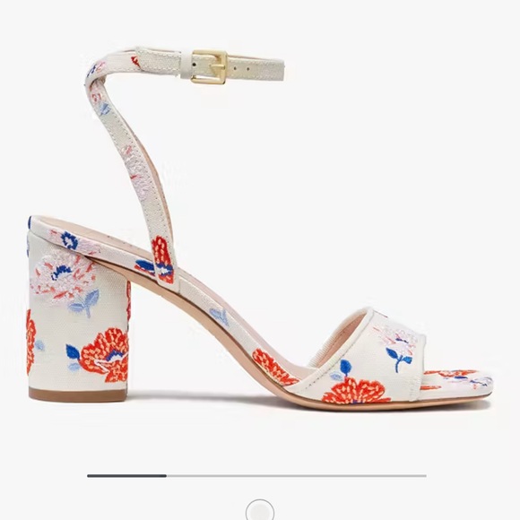 Kate Spade - Delphine - Sz 8-  Cream and Red Heels with Ankle Strap - Picture 1 of 6